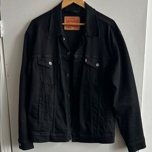 Levi's Black Denim Trucker Jacket with Button Front